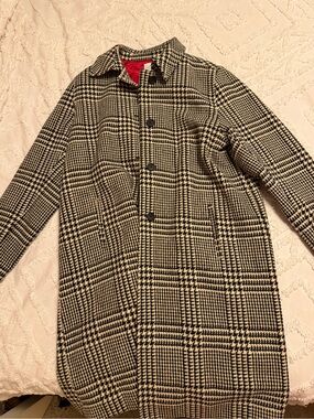 Long Elegant Legs Black & White Houndstooth Pea Coat
